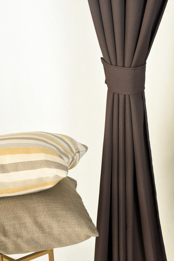 Drizzle Collection Solid Colours Curtains in Eyelet Pattern with Fine Textures Chocolate Colour