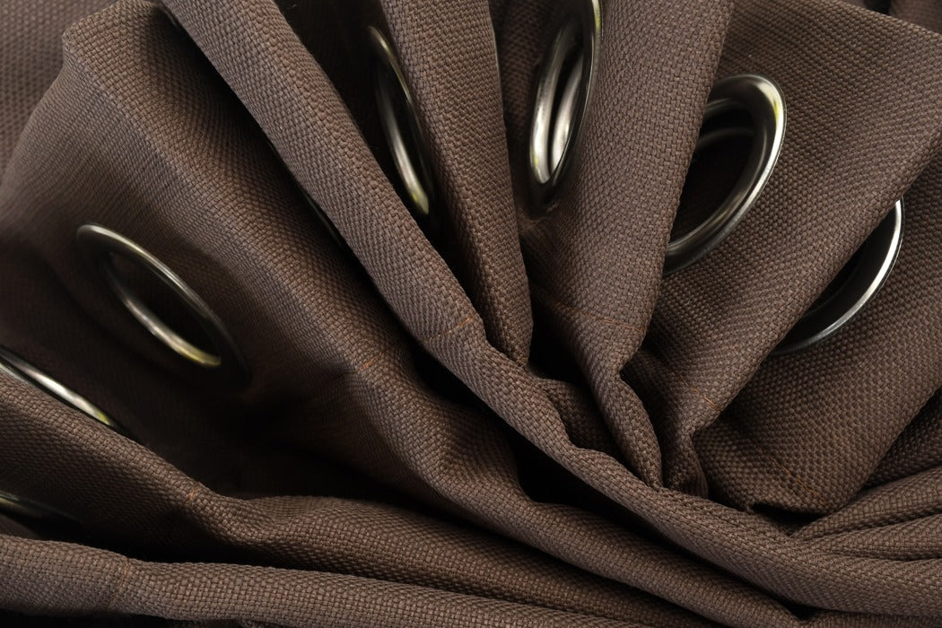 Drizzle Collection Solid Colours Curtains in Eyelet Pattern with Fine Textures Chocolate Colour