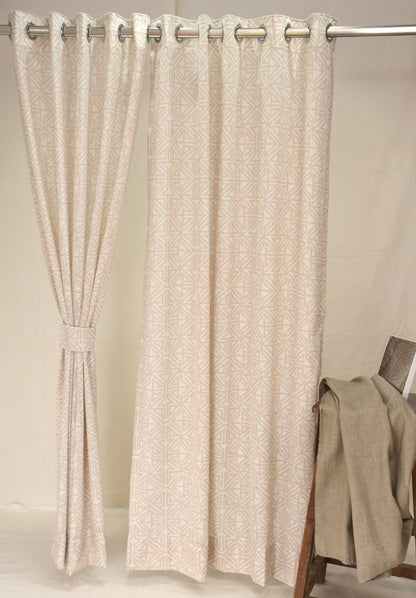 Lino Collection Curtains with Eyelet patttern in Opaque Sheer Printed fabric with Geometric Design.