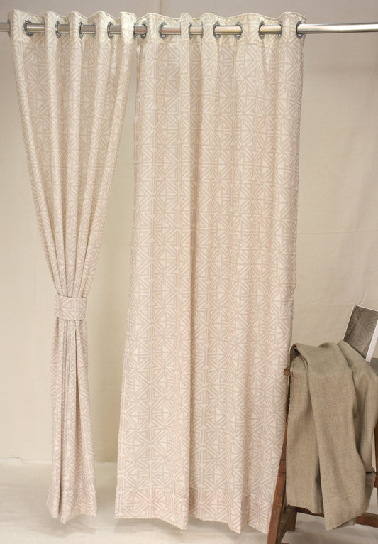 Lino Collection Curtains with Eyelet patttern in Opaque Sheer Printed fabric with Geometric Design.