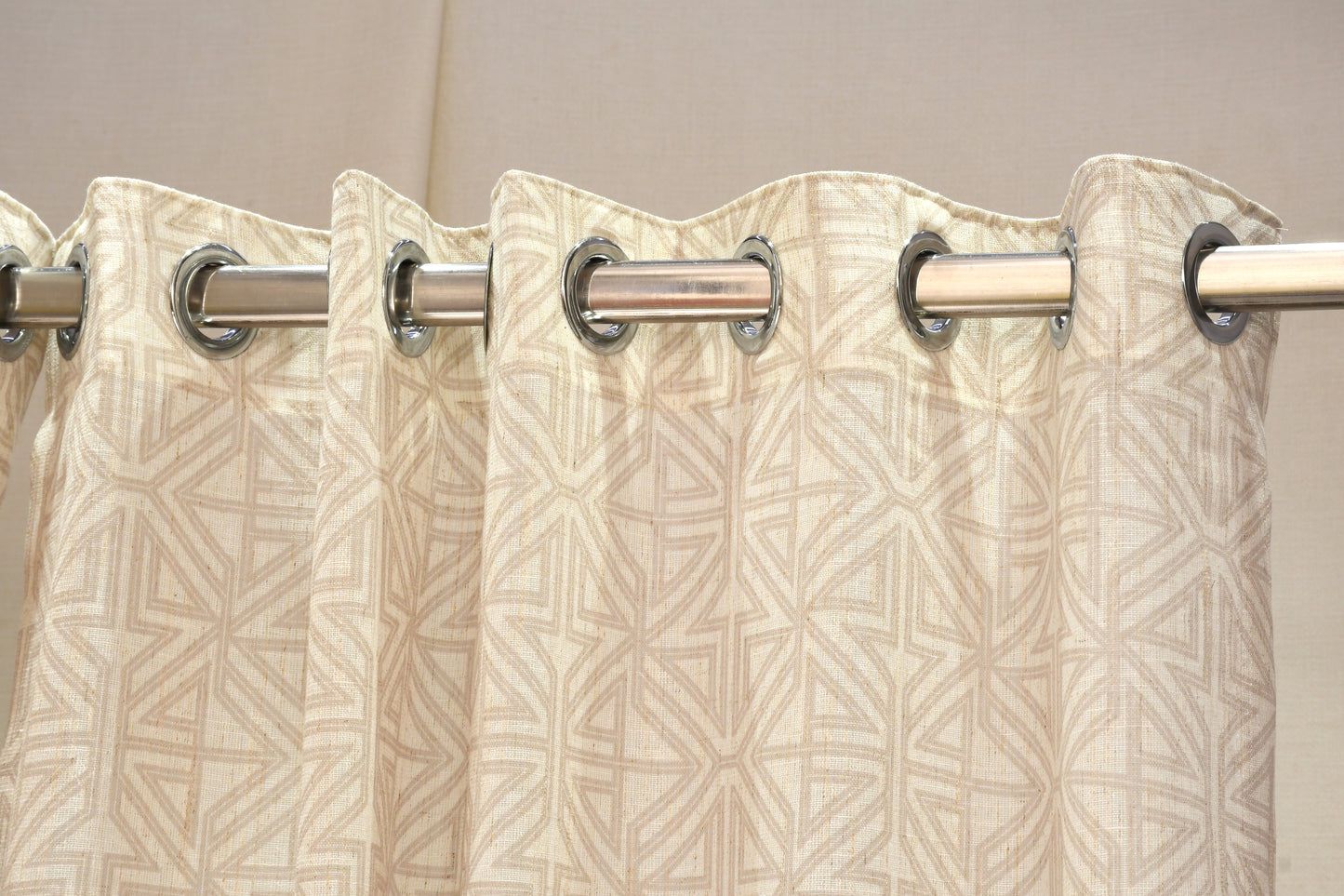 Lino Collection Curtains with Eyelet patttern in Opaque Sheer Printed fabric with Geometric Design.