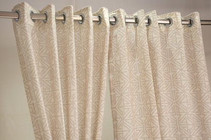Lino Collection Curtains with Eyelet patttern in Opaque Sheer Printed fabric with Geometric Design.