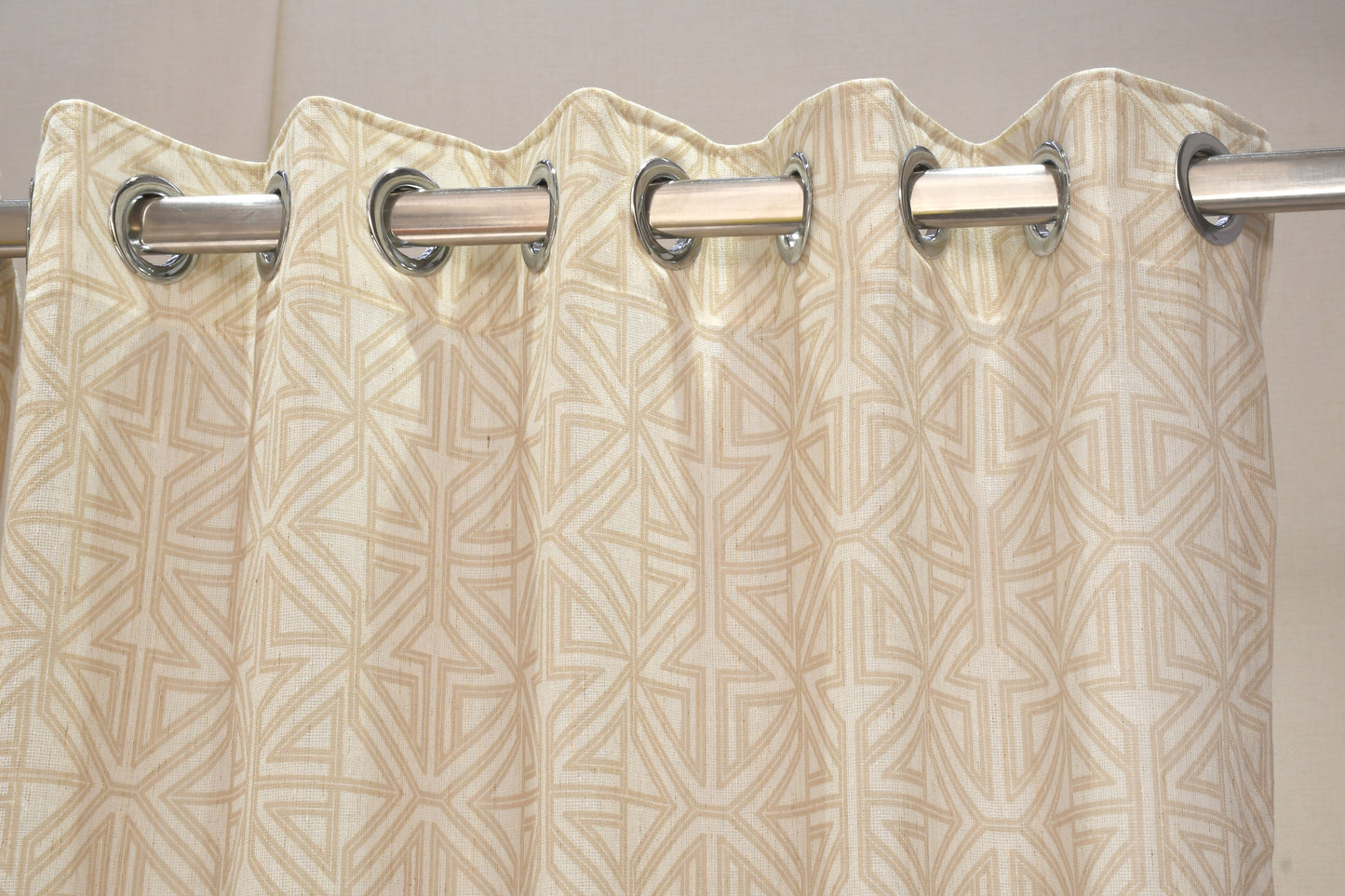 Lino Collection Curtains with Eyelet patttern in Opaque Sheer Printed fabric with Geometric Design.