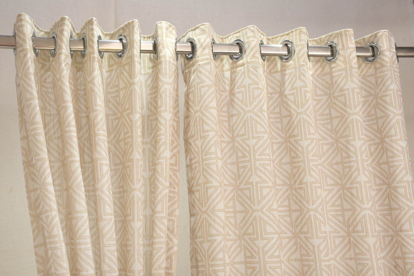 Lino Collection Curtains with Eyelet patttern in Opaque Sheer Printed fabric with Geometric Design.