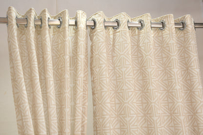 Lino Collection Curtains with Eyelet patttern in Opaque Sheer Printed fabric with Geometric Design.