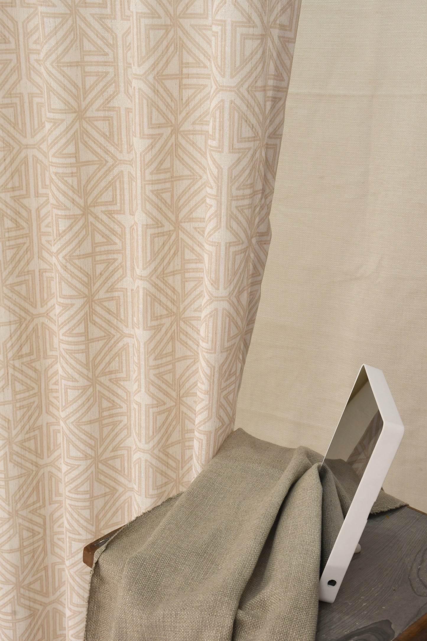 Lino Collection Curtains with Eyelet patttern in Opaque Sheer Printed fabric with Geometric Design.