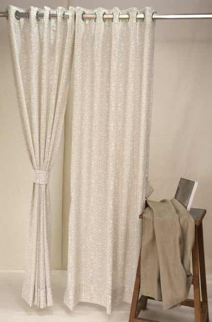 Lino Collection Curtains with Eyelet patttern in Opaque Sheer Printed fabric with Geometric Design.