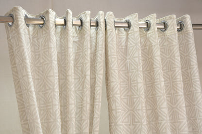 Lino Collection Curtains with Eyelet patttern in Opaque Sheer Printed fabric with Geometric Design.
