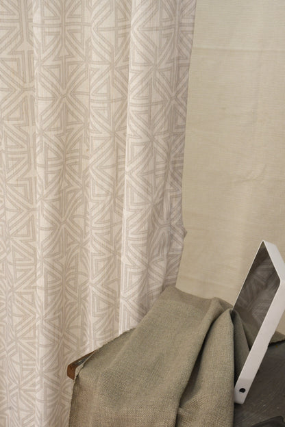Lino Collection Curtains with Eyelet patttern in Opaque Sheer Printed fabric with Geometric Design.