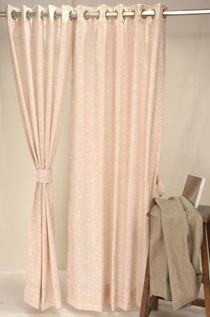 Lino Collection Curtains with Eyelet patttern in Opaque Sheer Printed fabric with Geometric Design.