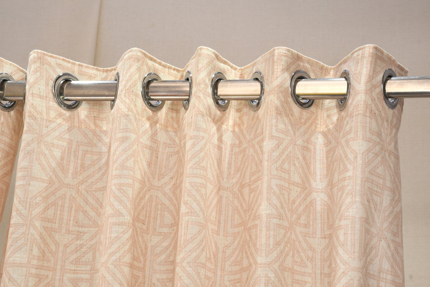 Lino Collection Curtains with Eyelet patttern in Opaque Sheer Printed fabric with Geometric Design.