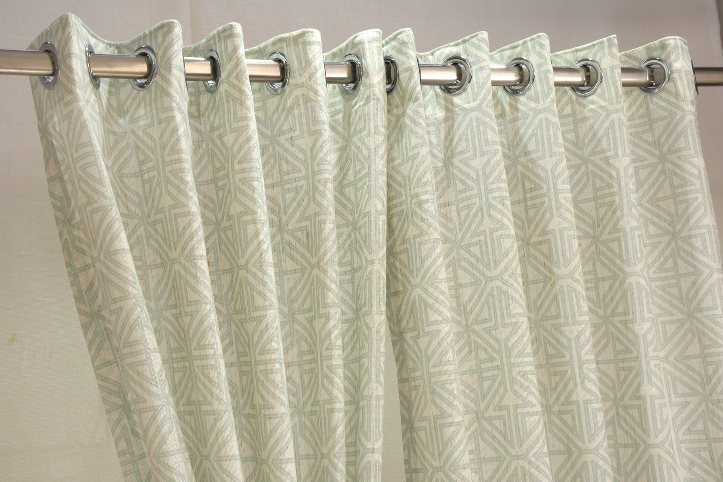 Lino Collection Curtains with Eyelet patttern in Opaque Sheer Printed fabric with Geometric Design.