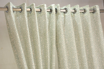 Lino Collection Curtains with Eyelet patttern in Opaque Sheer Printed fabric with Geometric Design.
