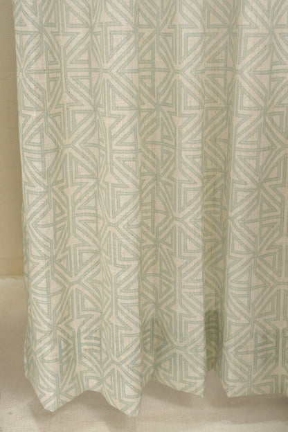 Lino Collection Curtains with Eyelet patttern in Opaque Sheer Printed fabric with Geometric Design.