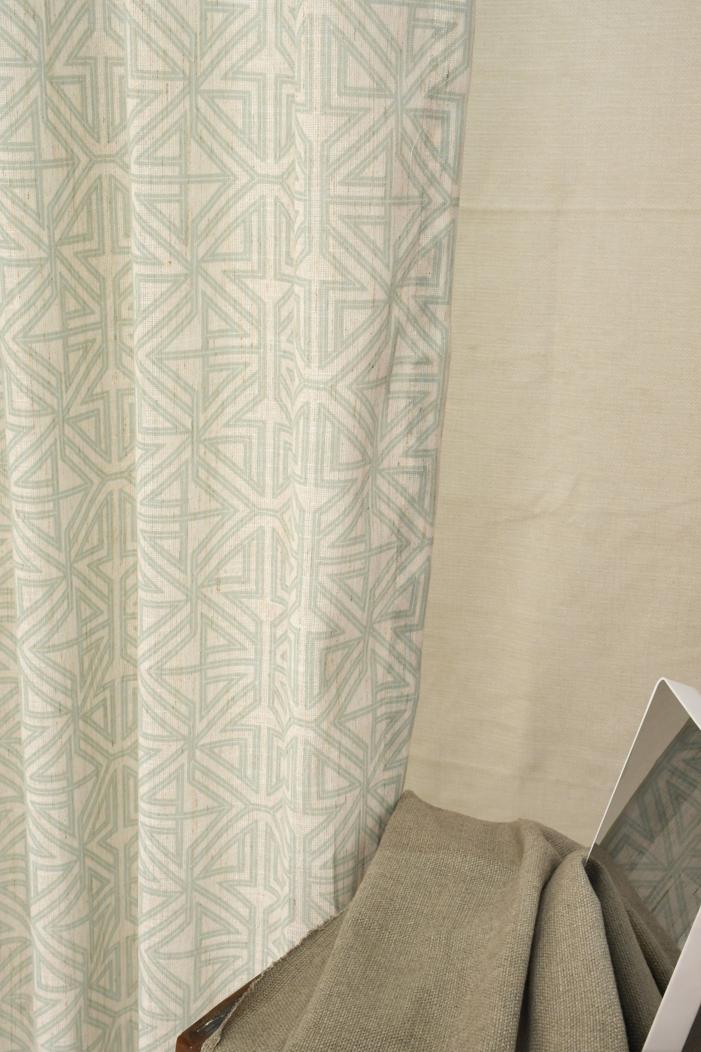 Lino Collection Curtains with Eyelet patttern in Opaque Sheer Printed fabric with Geometric Design.