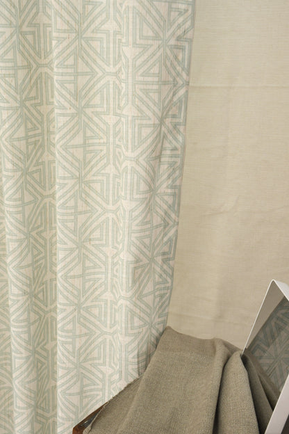 Lino Collection Curtains with Eyelet patttern in Opaque Sheer Printed fabric with Geometric Design.