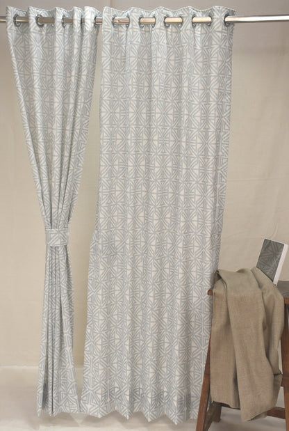 Lino Collection Curtains with Eyelet patttern in Opaque Sheer Printed fabric with Geometric Design.