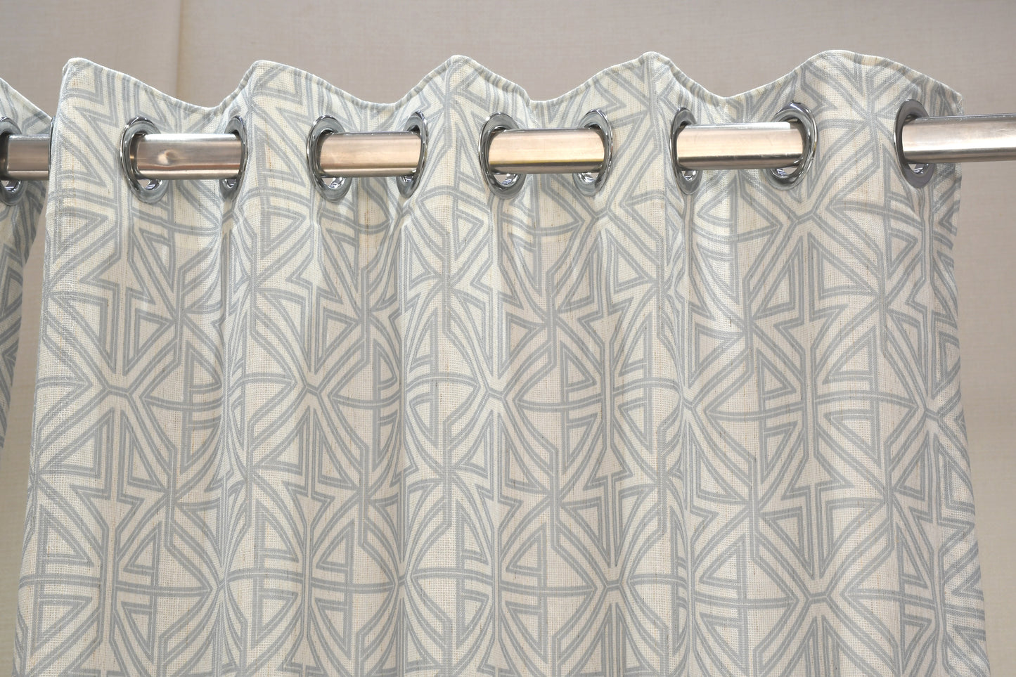 Lino Collection Curtains with Eyelet patttern in Opaque Sheer Printed fabric with Geometric Design.