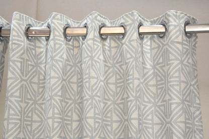 Lino Collection Curtains with Eyelet patttern in Opaque Sheer Printed fabric with Geometric Design.