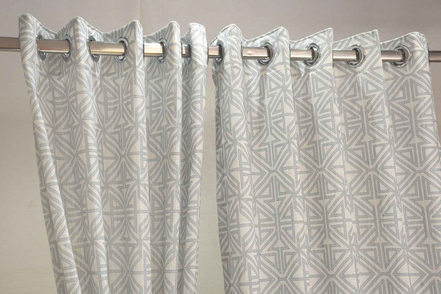 Lino Collection Curtains with Eyelet patttern in Opaque Sheer Printed fabric with Geometric Design.