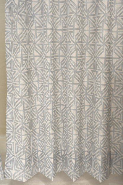 Lino Collection Curtains with Eyelet patttern in Opaque Sheer Printed fabric with Geometric Design.