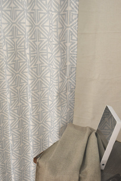 Lino Collection Curtains with Eyelet patttern in Opaque Sheer Printed fabric with Geometric Design.