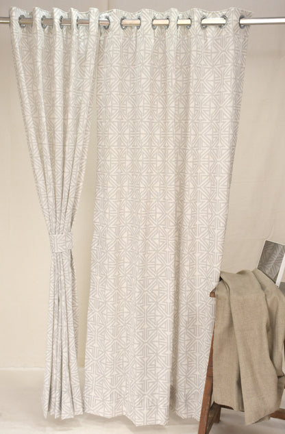 Lino Collection Curtains with Eyelet patttern in Opaque Sheer Printed fabric with Geometric Design.