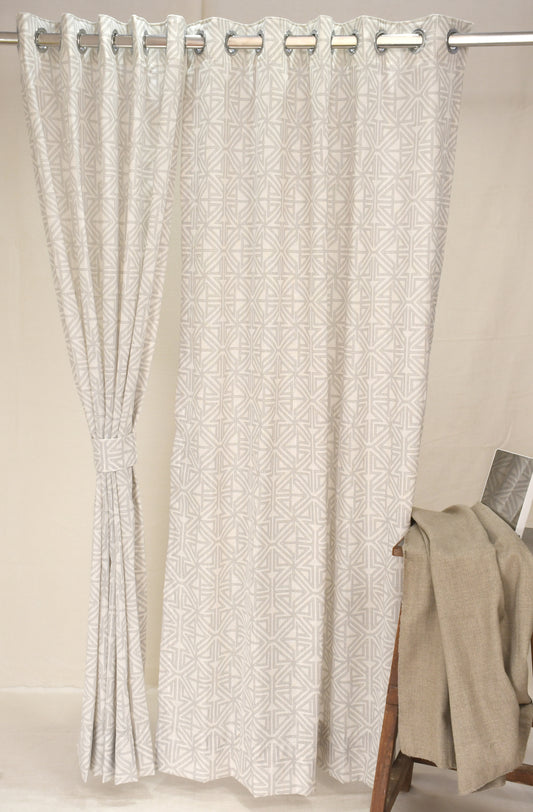 Ricamo Collection Curtains in Eyelet patttern with Stripe Embroidered Work Design in Natural Linen Colour.
