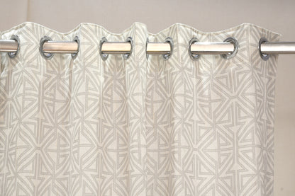 Lino Collection Curtains with Eyelet patttern in Opaque Sheer Printed fabric with Geometric Design.