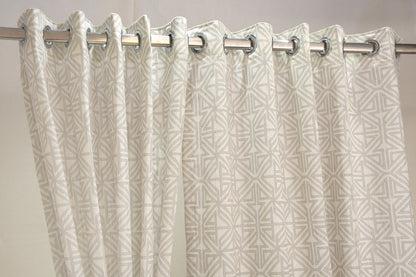 Lino Collection Curtains with Eyelet patttern in Opaque Sheer Printed fabric with Geometric Design.
