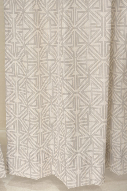 Lino Collection Curtains with Eyelet patttern in Opaque Sheer Printed fabric with Geometric Design.