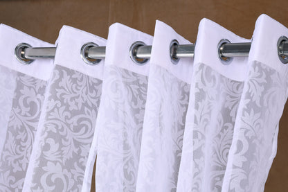 Mero Collection Curtains with Eyelet patttern in Sheer fabric with self textures in Pearl White Colour