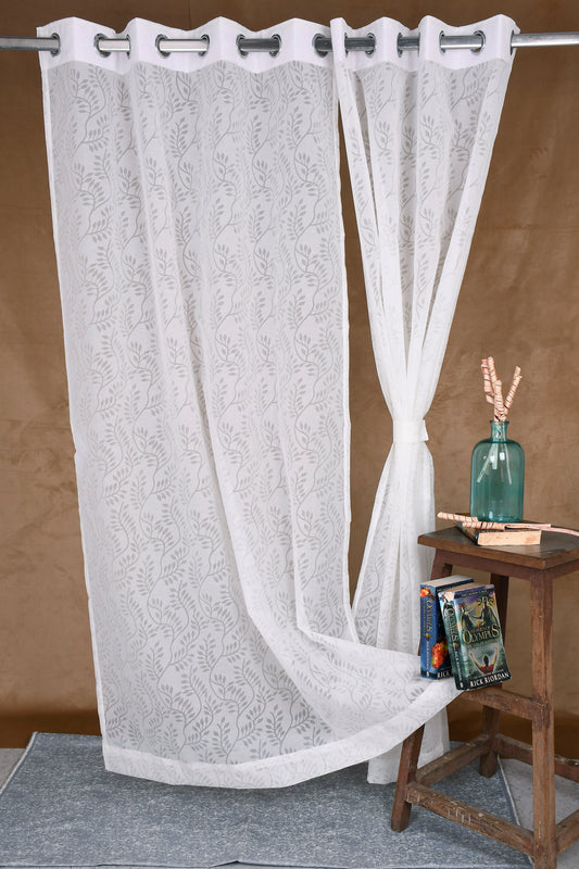 Mero Collection Curtains with Eyelet patttern in Sheer fabric with self textures in Pearl White Colour Swirl Brasso