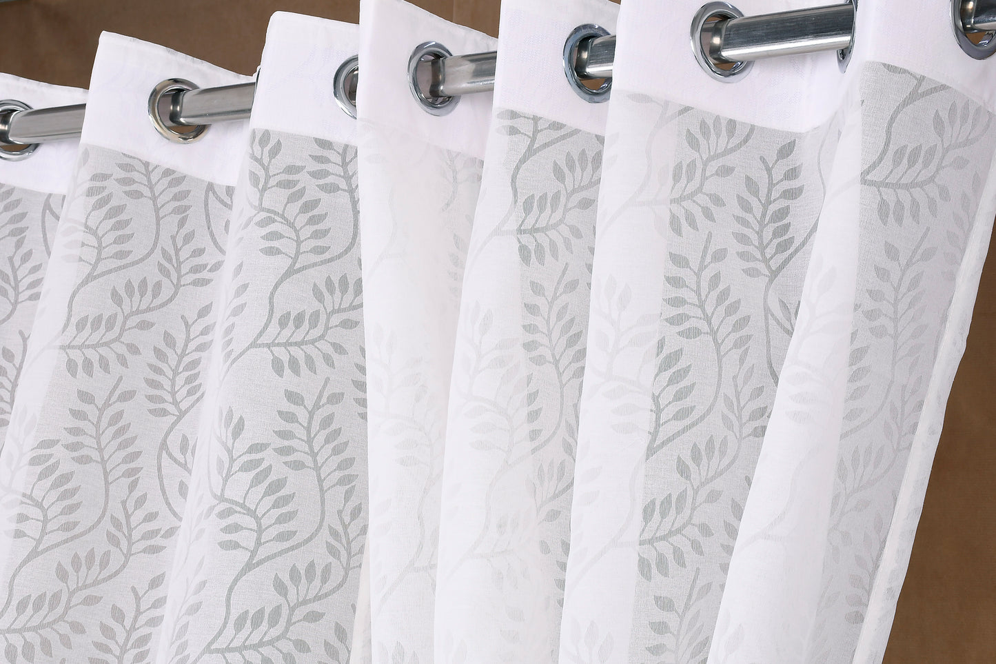 Mero Collection Curtains with Eyelet patttern in Sheer fabric with self textures in Pearl White Colour Swirl Brasso