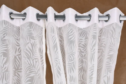 Mero Collection Curtains with Eyelet patttern in Sheer fabric with self textures in Pearl White Colour Leaf Brasso