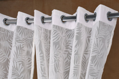 Mero Collection Curtains with Eyelet patttern in Sheer fabric with self textures in Pearl White Colour Leaf Brasso