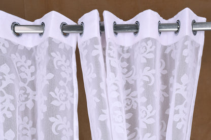 Mero Collection Curtains with Eyelet patttern in Sheer fabric with self textures in Pearl White Colour Scroll Brasso