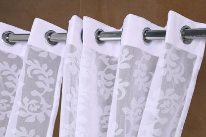 Mero Collection Curtains with Eyelet patttern in Sheer fabric with self textures in Pearl White Colour Scroll Brasso