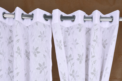 Mero Collection Curtains with Eyelet patttern in Sheer fabric with self textures in Pearl White Colour Floral Brasso