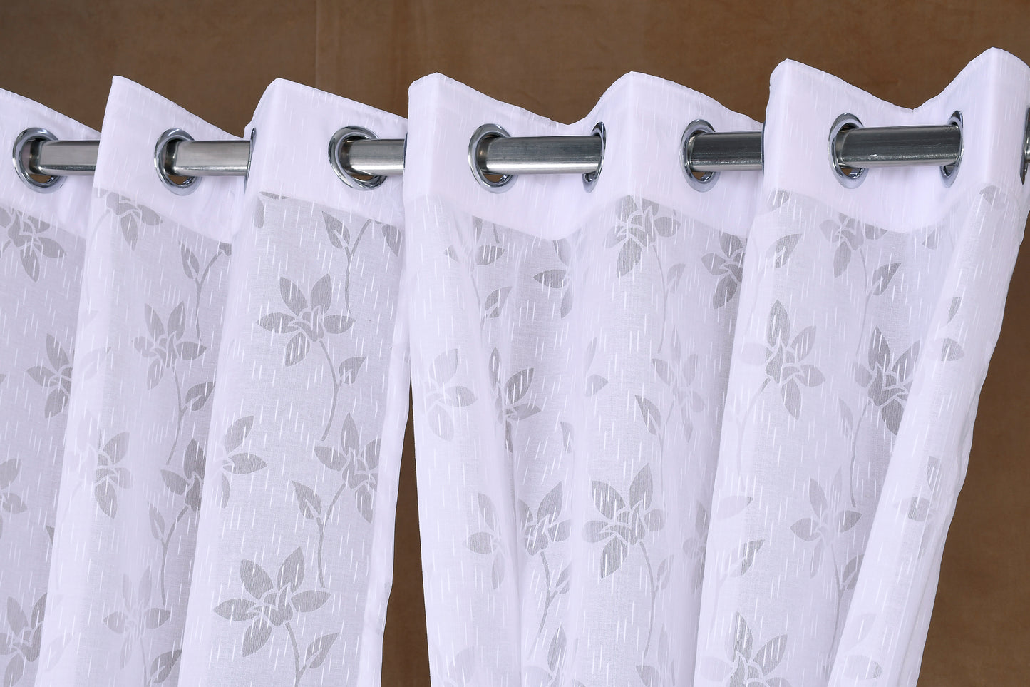 Mero Collection Curtains with Eyelet patttern in Sheer fabric with self textures in Pearl White Colour Floral Brasso