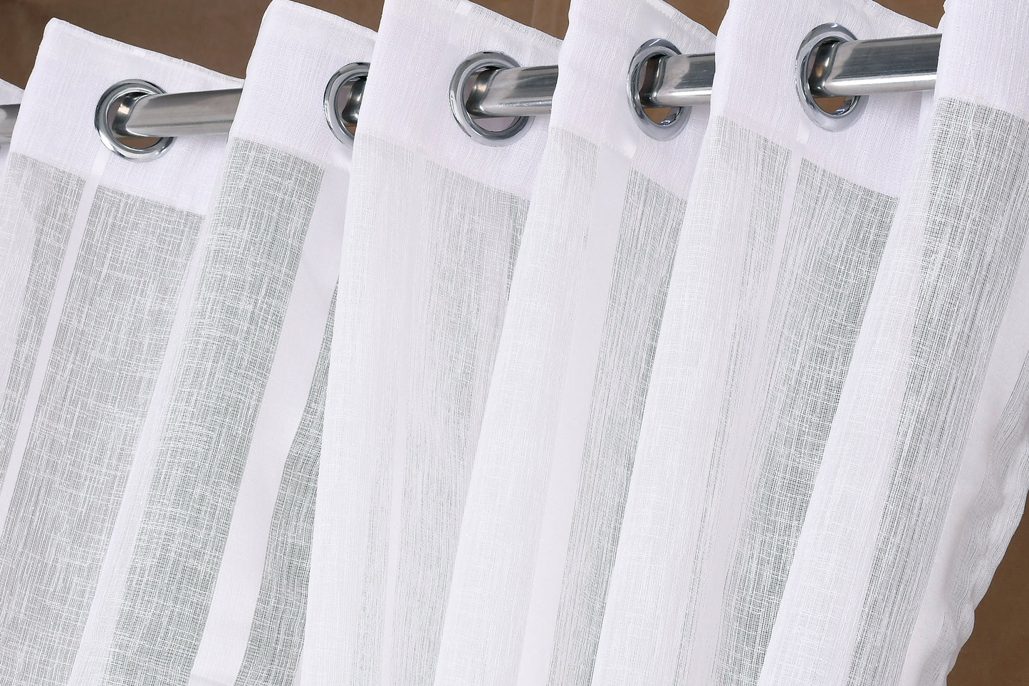 Mero Collection Curtains with Eyelet patttern in Sheer fabric with self textures in Pearl White Colour Stripe