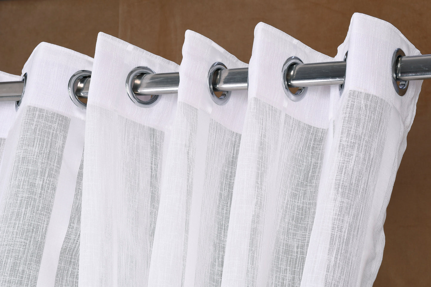 Mero Collection Curtains with Eyelet patttern in Sheer fabric with self textures in Pearl White Colour Stripe