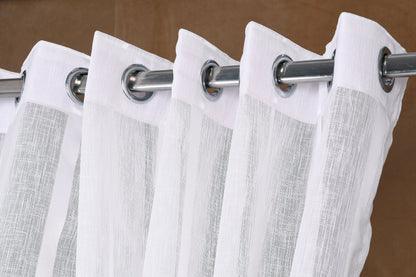 Mero Collection Curtains with Eyelet patttern in Sheer fabric with self textures in Pearl White Colour Stripe