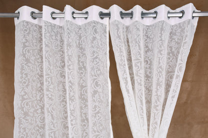 Mero Collection Curtains with Eyelet patttern in Sheer fabric with self textures in Cream Off-White Colour