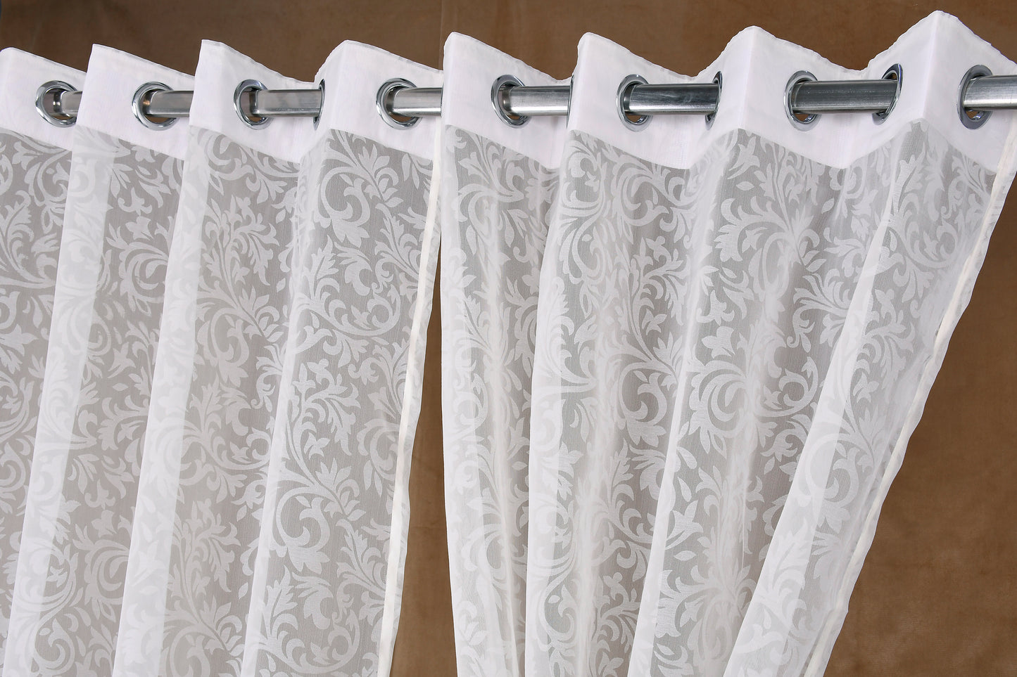 Mero Collection Curtains with Eyelet patttern in Sheer fabric with self textures in Cream Off-White Colour