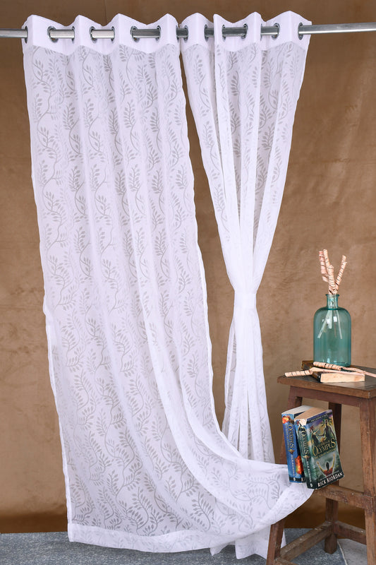 Mero Collection Curtains with Eyelet patttern in Sheer fabric with self textures in Cream Off- White Colour Swirl Brasso