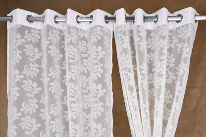 Mero Collection Curtains with Eyelet patttern in Sheer fabric with self textures in Cream Off- White Colour Leaf Brasso