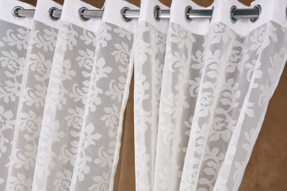 Mero Collection Curtains with Eyelet patttern in Sheer fabric with self textures in Cream Off- White Colour Leaf Brasso
