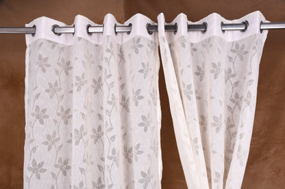 Mero Collection Curtains with Eyelet patttern in Sheer fabric with self textures in Cream Off-White Colour Floral Brasso