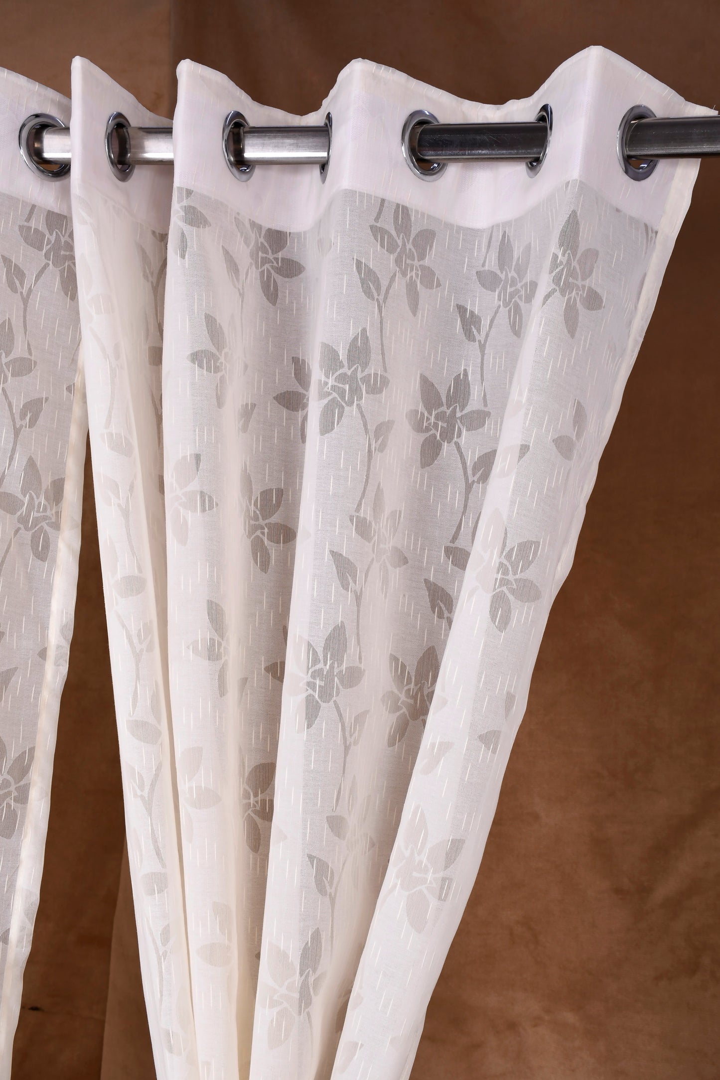 Mero Collection Curtains with Eyelet patttern in Sheer fabric with self textures in Cream Off-White Colour Floral Brasso